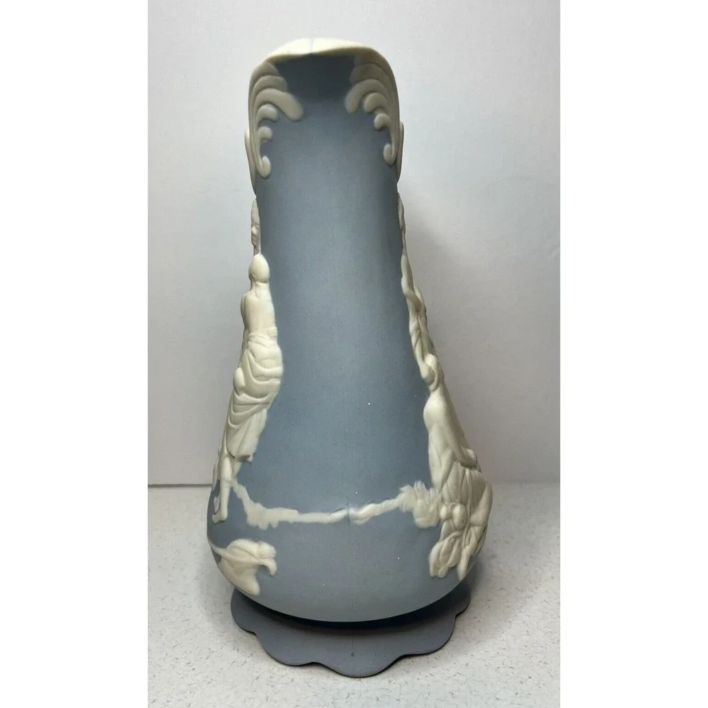 Parian Ware Naomi and Her Daugthers-in-Law Relief Jug Pitcher blue white 1950's